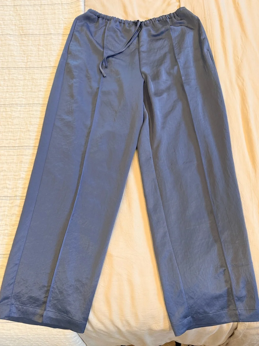 Madewell Satin Wide-Leg Drawstring Pants — Slate Blue